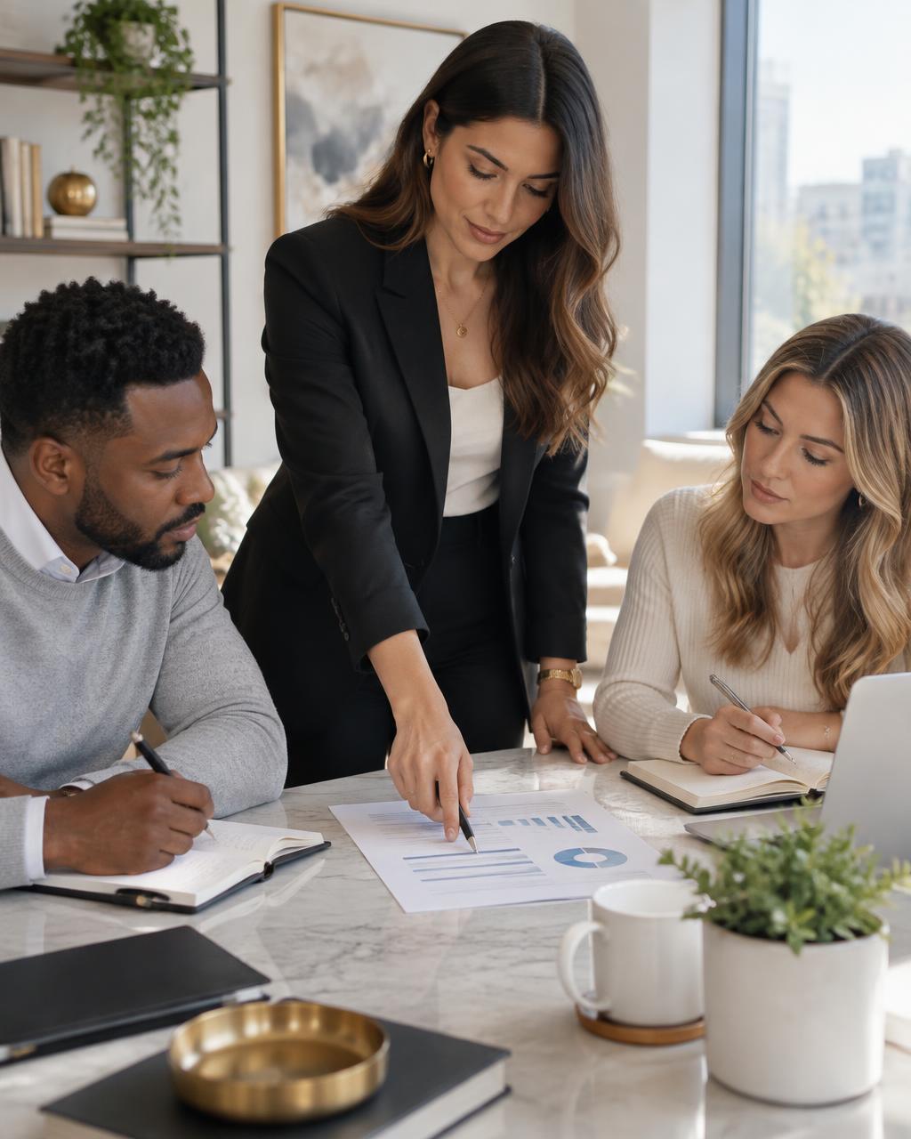 EM Financial team consulting over a credit report, led by our lead advisor